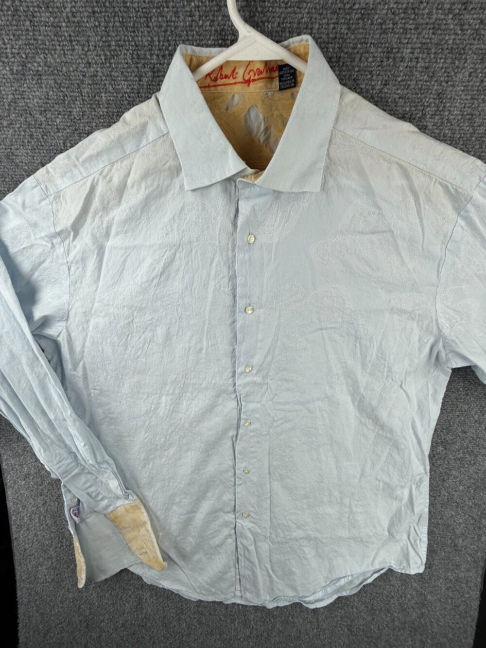 Robert Graham XL Cotton Silk Button Up Long Sleeve Blue Gold Paisley Graphic